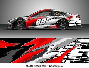 Racing car wrap design vector. Graphic abstract stripe racing background kit designs for wrap vehicle, race car, rally, adventure and livery
