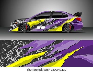 Racing car wrap design vector. Graphic abstract stripe racing background kit designs for wrap vehicle, race car, rally, adventure and livery