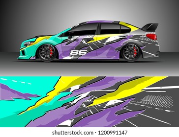 Racing car wrap design vector. Graphic abstract stripe racing background kit designs for wrap vehicle, race car, rally, adventure and livery