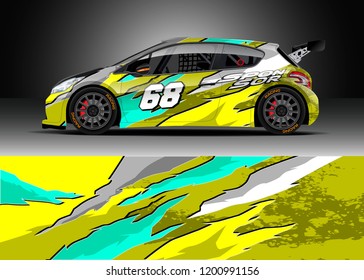 Racing car wrap design vector. Graphic abstract stripe racing background kit designs for wrap vehicle, race car, rally, adventure and livery