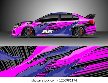 Racing car wrap design vector. Graphic abstract stripe racing background kit designs for wrap vehicle, race car, rally, adventure and livery