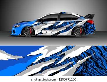 Racing car wrap design vector. Graphic abstract stripe racing background kit designs for wrap vehicle, race car, rally, adventure and livery