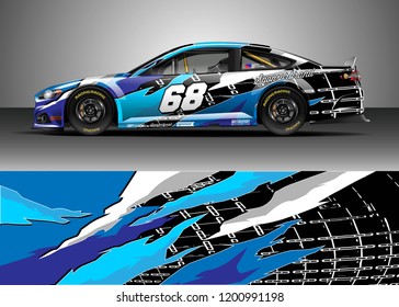 Racing car wrap design vector. Graphic abstract stripe racing background kit designs for wrap vehicle, race car, rally, adventure and livery