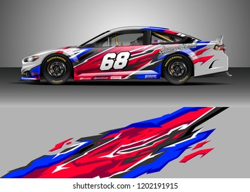 Racing car wrap design vector. Graphic abstract stripe racing background kit designs for wrap vehicle, race car, rally, adventure and livery