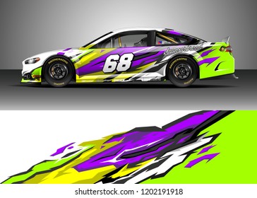 Racing car wrap design vector. Graphic abstract stripe racing background kit designs for wrap vehicle, race car, rally, adventure and livery