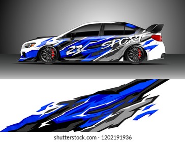 Racing car wrap design vector. Graphic abstract stripe racing background kit designs for wrap vehicle, race car, rally, adventure and livery