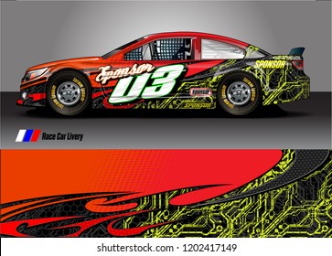 Racing car wrap design vector. Graphic abstract stripe racing background kit designs for wrap vehicle, race car, rally, adventure and livery