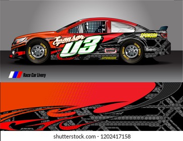 Racing car wrap design vector. Graphic abstract stripe racing background kit designs for wrap vehicle, race car, rally, adventure and livery