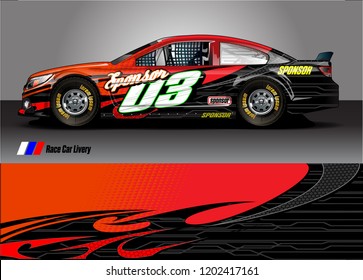 Racing car wrap design vector. Graphic abstract stripe racing background kit designs for wrap vehicle, race car, rally, adventure and livery