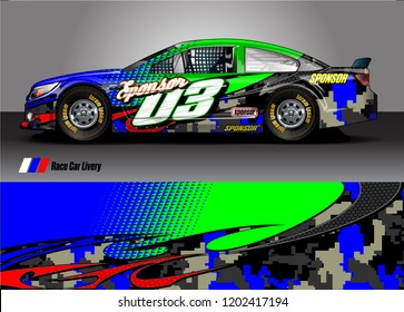 Racing car wrap design vector. Graphic abstract stripe racing background kit designs for wrap vehicle, race car, rally, adventure and livery