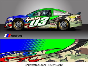 Racing car wrap design vector. Graphic abstract stripe racing background kit designs for wrap vehicle, race car, rally, adventure and livery