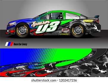 Racing car wrap design vector. Graphic abstract stripe racing background kit designs for wrap vehicle, race car, rally, adventure and livery