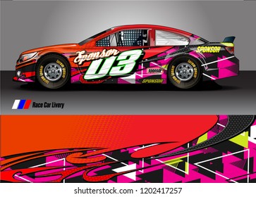 Racing car wrap design vector. Graphic abstract stripe racing background kit designs for wrap vehicle, race car, rally, adventure and livery