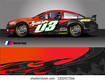 Racing car wrap design vector. Graphic abstract stripe racing background kit designs for wrap vehicle, race car, rally, adventure and livery