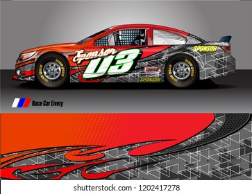 Racing car wrap design vector. Graphic abstract stripe racing background kit designs for wrap vehicle, race car, rally, adventure and livery