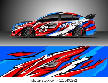 Racing car wrap design vector. Graphic abstract stripe racing background kit designs for wrap vehicle, race car, rally, adventure and livery