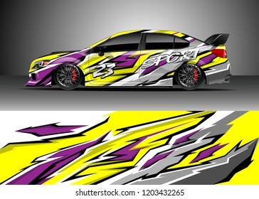 Racing car wrap design vector. Graphic abstract stripe racing background kit designs for wrap vehicle, race car, rally, adventure and livery