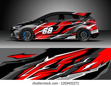 Racing car wrap design vector. Graphic abstract stripe racing background kit designs for wrap vehicle, race car, rally, adventure and livery