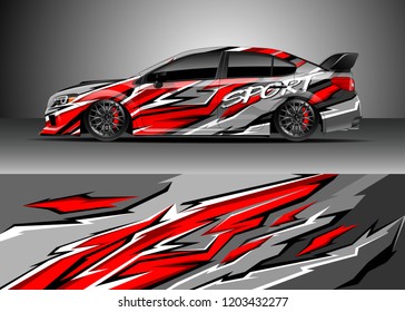 Racing car wrap design vector. Graphic abstract stripe racing background kit designs for wrap vehicle, race car, rally, adventure and livery