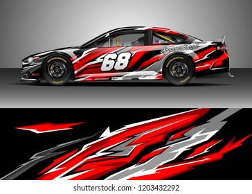 Racing car wrap design vector. Graphic abstract stripe racing background kit designs for wrap vehicle, race car, rally, adventure and livery