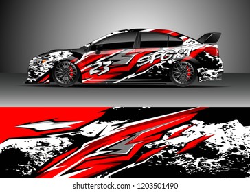 Racing car wrap design vector. Graphic abstract stripe racing background kit designs for wrap vehicle, race car, rally, adventure and livery
