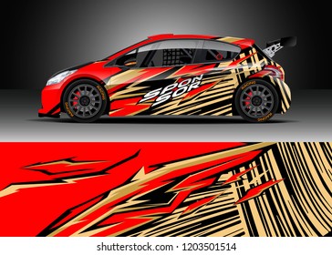 Racing car wrap design vector. Graphic abstract stripe racing background kit designs for wrap vehicle, race car, rally, adventure and livery