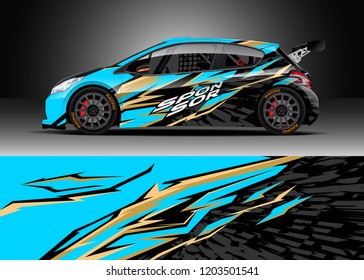 Racing car wrap design vector. Graphic abstract stripe racing background kit designs for wrap vehicle, race car, rally, adventure and livery