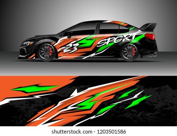 Racing car wrap design vector. Graphic abstract stripe racing background kit designs for wrap vehicle, race car, rally, adventure and livery