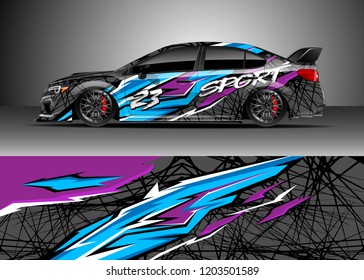 Racing car wrap design vector. Graphic abstract stripe racing background kit designs for wrap vehicle, race car, rally, adventure and livery