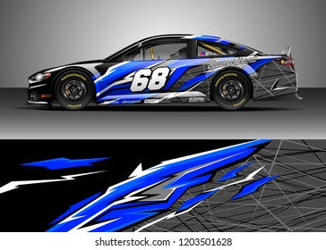 Racing car wrap design vector. Graphic abstract stripe racing background kit designs for wrap vehicle, race car, rally, adventure and livery