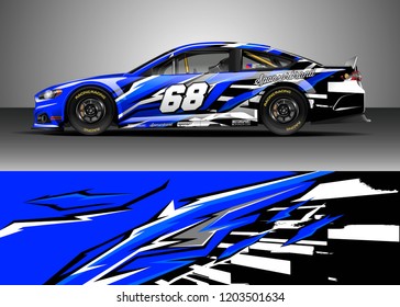 Racing car wrap design vector. Graphic abstract stripe racing background kit designs for wrap vehicle, race car, rally, adventure and livery