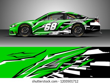 Racing car wrap design vector. Graphic abstract stripe racing background kit designs for wrap vehicle, race car, rally, adventure and livery