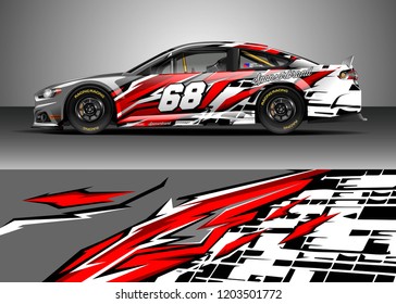 Racing car wrap design vector. Graphic abstract stripe racing background kit designs for wrap vehicle, race car, rally, adventure and livery
