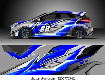 Racing car wrap design vector. Graphic abstract stripe racing background kit designs for wrap vehicle, race car, rally, adventure and livery
