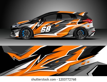 Racing car wrap design vector. Graphic abstract stripe racing background kit designs for wrap vehicle, race car, rally, adventure and livery