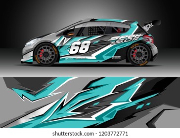 Racing car wrap design vector. Graphic abstract stripe racing background kit designs for wrap vehicle, race car, rally, adventure and livery