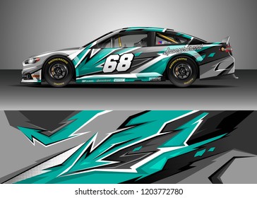 Racing car wrap design vector. Graphic abstract stripe racing background kit designs for wrap vehicle, race car, rally, adventure and livery