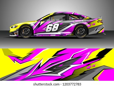 Racing car wrap design vector. Graphic abstract stripe racing background kit designs for wrap vehicle, race car, rally, adventure and livery