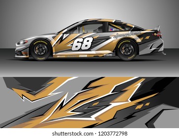 Racing car wrap design vector. Graphic abstract stripe racing background kit designs for wrap vehicle, race car, rally, adventure and livery