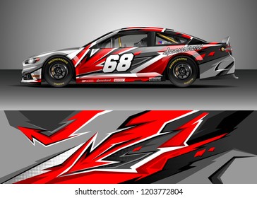 Racing car wrap design vector. Graphic abstract stripe racing background kit designs for wrap vehicle, race car, rally, adventure and livery