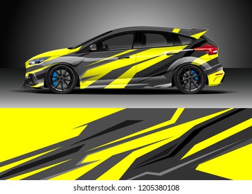 Racing car wrap design vector. Graphic abstract stripe racing background kit designs for wrap vehicle, race car, rally, adventure and livery