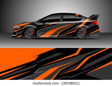 Racing car wrap design vector. Graphic abstract stripe racing background kit designs for wrap vehicle, race car, rally, adventure and livery