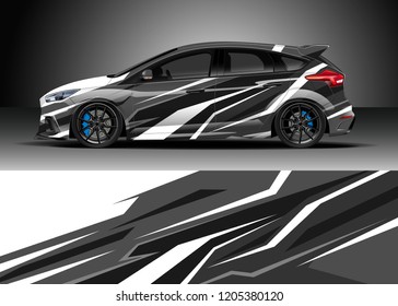 Racing car wrap design vector. Graphic abstract stripe racing background kit designs for wrap vehicle, race car, rally, adventure and livery