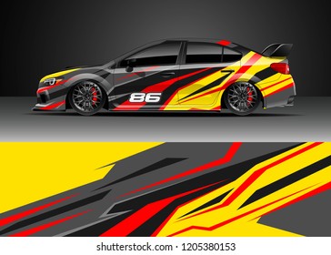 Racing car wrap design vector. Graphic abstract stripe racing background kit designs for wrap vehicle, race car, rally, adventure and livery