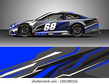 Racing car wrap design vector. Graphic abstract stripe racing background kit designs for wrap vehicle, race car, rally, adventure and livery
