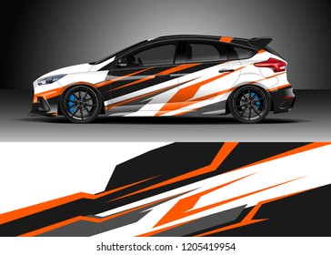 Racing car wrap design vector. Graphic abstract stripe racing background kit designs for wrap vehicle, race car, rally, adventure and livery