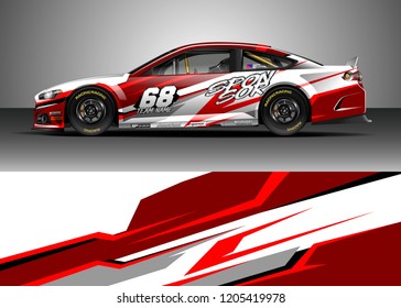 Racing car wrap design vector. Graphic abstract stripe racing background kit designs for wrap vehicle, race car, rally, adventure and livery
