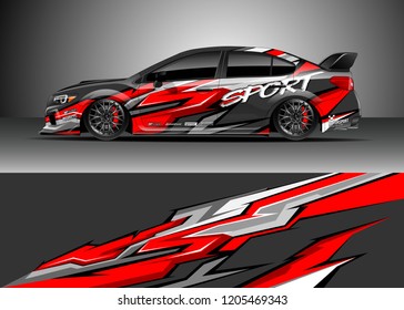 Racing car wrap design vector. Graphic abstract stripe racing background kit designs for wrap vehicle, race car, rally, adventure and livery