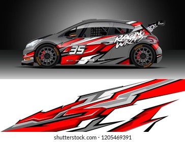 Racing car wrap design vector. Graphic abstract stripe racing background kit designs for wrap vehicle, race car, rally, adventure and livery