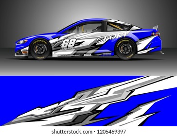Racing car wrap design vector. Graphic abstract stripe racing background kit designs for wrap vehicle, race car, rally, adventure and livery